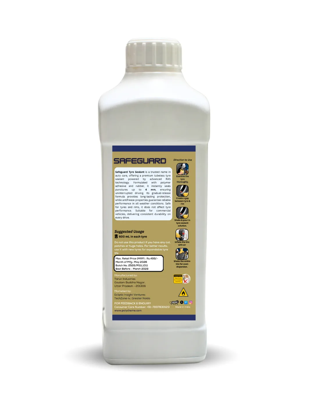 Polycheme Safeguard Tyre Sealant for Three Wheelers | 900 ml - Image 4