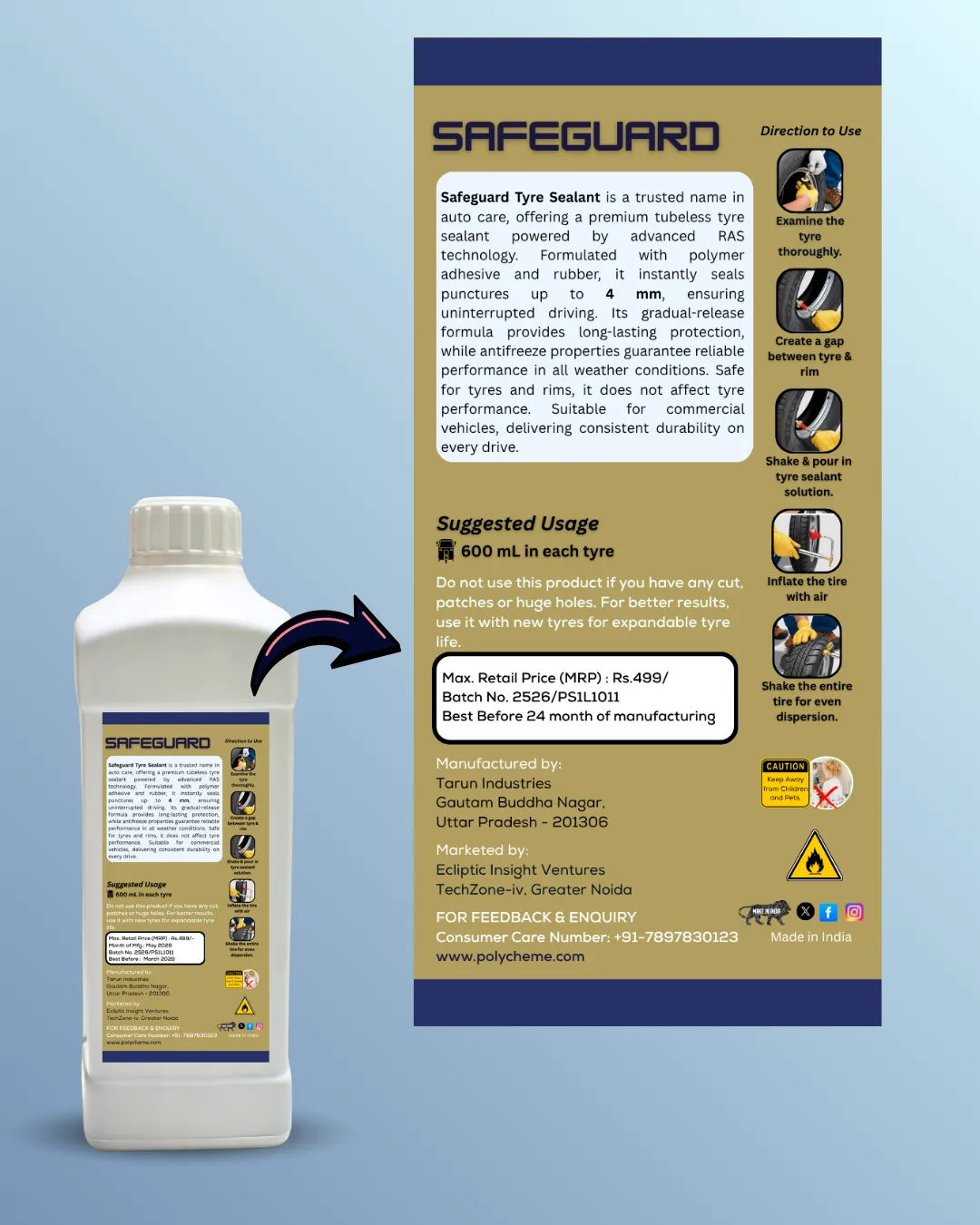 Polycheme Safeguard Tyre Sealant for Three Wheelers | 900 ml - Image 5
